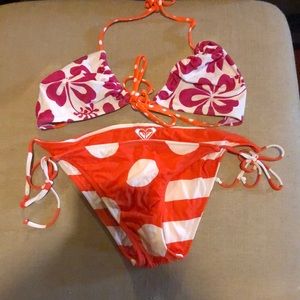 Roxy floral and polka dot bikini bottoms with old navy top no padding in top